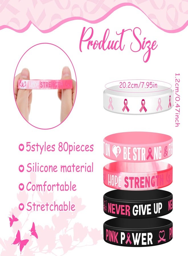 XunYee 160 Pcs Breast Cancer Awareness Bulk Items, 80 Breast Cancer Awareness Bracelet and 80 Breast Cancer Pins, Hope Faith Strength Courage Silicone Wristbands Accessories - Image 3